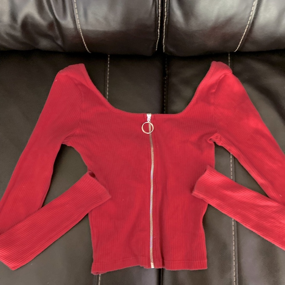 Hollister | Red Crop Zip Up Shirt | S |